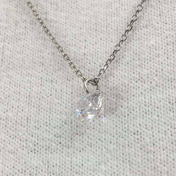 Sterling Silver Necklace Cubic Zirconia CZ 6mm Charm 17.5in Chain - Picture 10 of 16